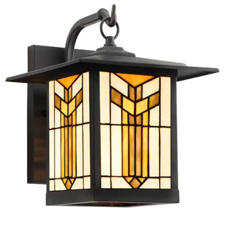 River of Goods (Brand Rating: 4.5/5) Craftsman Style 1-Light Oil Rubbed Bronze Outdoor Stained Glass Wall Lantern Sconce