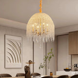 20-Inch 6-Light Gold Crystal Waterfall Pendant Chandelier – Adjustable Height