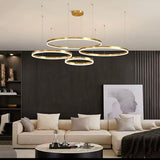 5-Ring Modern LED Pendant Chandelier – Black Finish