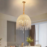 20-Inch 6-Light Gold Crystal Waterfall Pendant Chandelier – Adjustable Height