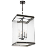 4-Light Foyer Pendant in Matte Black with Brushed Nickel Accents and Clear
