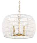 Led Ellie 4-Light Chandelier in Modern Brushed Gold and Bleached White Raphia Rope 19" Wide 4-Light Chandelier