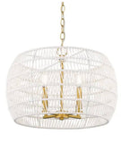 Led Ellie 4-Light Chandelier in Modern Brushed Gold and Bleached White Raphia Rope 19" Wide 4-Light Chandelier