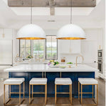 31.5White Farmhouse Dome Pendant Light with Gold Leaf Accent – Industrial Style Ceiling Light for Kitchen Islands