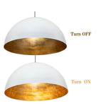31.5White Farmhouse Dome Pendant Light with Gold Leaf Accent – Industrial Style Ceiling Light for Kitchen Islands