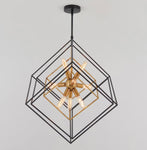 Artika Imperium 9-Light Black and Gold Modern Sputnik Geometric Cage Chandelier Light Fixture for Dining Room or Kitchen