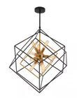 Artika Imperium 9-Light Black and Gold Modern Sputnik Geometric Cage Chandelier Light Fixture for Dining Room or Kitchen