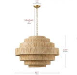 Hand-Woven 7-Tier Rattan Chandelier — 5-Light Boho Statement Fixture with Gold Finish & Large Paper Shade (30.7″ Ø)