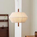 Vintage 3-Light Wood & Copper Pendant with Trapezoidal Linen Shades