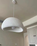 Modern Japanese Wabi Sabi pendant light featuring an elegant white high-density polystyrene lampshade with minimalist aesthetics