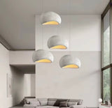 Modern Japanese Wabi Sabi pendant light featuring an elegant white high-density polystyrene lampshade with minimalist aesthetics