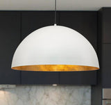 31.5White Farmhouse Dome Pendant Light with Gold Leaf Accent – Industrial Style Ceiling Light for Kitchen Islands