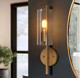 Uolfin
17 in H. Modern Cylinder Powder Room Wall Sconce 1-Light Large Brass Gold Bathroom Single Light with Seeded Glass Shade