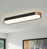 Lumin 38 in. W 1-Light Black and Wood Integrated LED Flush Mount Minimalist Long Oval Ceiling Light for Hallway/Kitchen