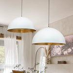 31.5White Farmhouse Dome Pendant Light with Gold Leaf Accent – Industrial Style Ceiling Light for Kitchen Islands