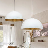 31.5White Farmhouse Dome Pendant Light with Gold Leaf Accent – Industrial Style Ceiling Light for Kitchen Islands