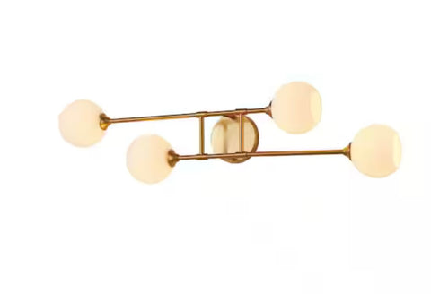 KAWOTI
4-Light Antique Brass Wall Sconce with Frosted Opal Ribbed Glass Shade