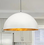 31.5White Farmhouse Dome Pendant Light with Gold Leaf Accent – Industrial Style Ceiling Light for Kitchen Islands