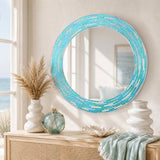 30 in. x 30 in. Sea Glass 2-Tile Framed Round Wall Decorative Vanity Mirror