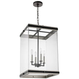 4-Light Foyer Pendant in Matte Black with Brushed Nickel Accents and Clear
