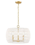 Led Ellie 4-Light Chandelier in Modern Brushed Gold and Bleached White Raphia Rope 19" Wide 4-Light Chandelier