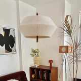 Vintage 3-Light Wood & Copper Pendant with Trapezoidal Linen Shades