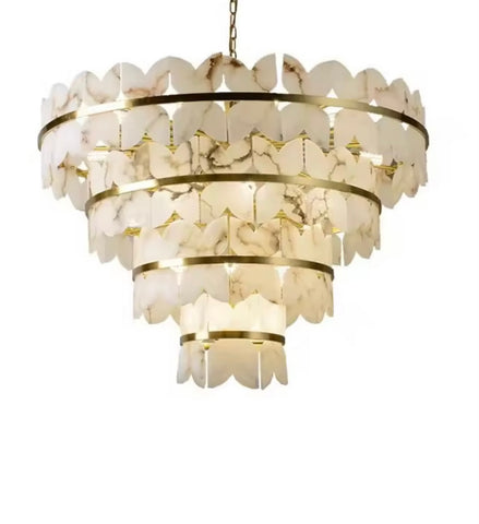 Modern Luxury Natural Marble & Copper LED Chandelier