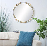 Olivia & May 26-Inch Round Gold Wall Mirror with White Wood Beading