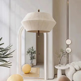 Vintage 3-Light Wood & Copper Pendant with Trapezoidal Linen Shades