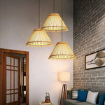 Bamboo Cone Ceiling Lamp Modern 1 Bulb Hanging Pendant Light in Wood for Living Room