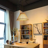 Bamboo Cone Ceiling Lamp Modern 1 Bulb Hanging Pendant Light in Wood for Living Room