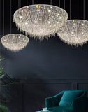 Modern LED Half Round Crystal Ceiling Chandelier - Elegant Illumination for Living and Dining Spaces
