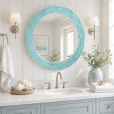 30 in. x 30 in. Sea Glass 2-Tile Framed Round Wall Decorative Vanity Mirror