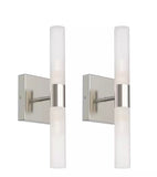 4 in. 2-Light Brushed Nickel G9 Base Cylinder Bathroom Vanity Light Wall Sconces with Frosted Glass Shade (2-Pack)