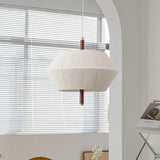 Vintage 3-Light Wood & Copper Pendant with Trapezoidal Linen Shades