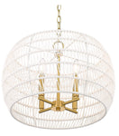 Led Ellie 4-Light Chandelier in Modern Brushed Gold and Bleached White Raphia Rope 19" Wide 4-Light Chandelier