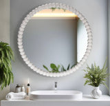 Farmhouse Beaded Round Wall Mirror