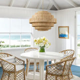 Hand-Woven 7-Tier Rattan Chandelier — 5-Light Boho Statement Fixture with Gold Finish & Large Paper Shade (30.7″ Ø)