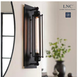 Led Industrial Black Linear Wall Sconce, 1-Light Bathroom Vanity Light with Metal Wire Cage For Dry Areas Hallway