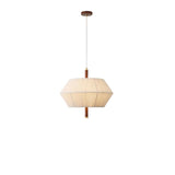 Vintage 3-Light Wood & Copper Pendant with Trapezoidal Linen Shades