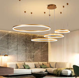 5-Ring Modern LED Pendant Chandelier – Black Finish