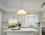 31.5White Farmhouse Dome Pendant Light with Gold Leaf Accent – Industrial Style Ceiling Light for Kitchen Islands