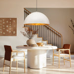 31.5White Farmhouse Dome Pendant Light with Gold Leaf Accent – Industrial Style Ceiling Light for Kitchen Islands