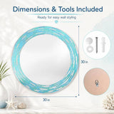 30 in. x 30 in. Sea Glass 2-Tile Framed Round Wall Decorative Vanity Mirror