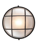 1-Light Rust Round Bulkhead Outdoor Wall Light Fixture with Frosted Glass