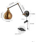 Zevni Plug-In/Hardwire Swing Arm Wall Light, 1-Light Modern Polished Brass Wall Sconce, Industrial Black Wall Sconce Lighting